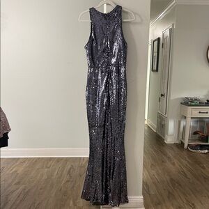 Elegant Sequin Evening Gown - Silver